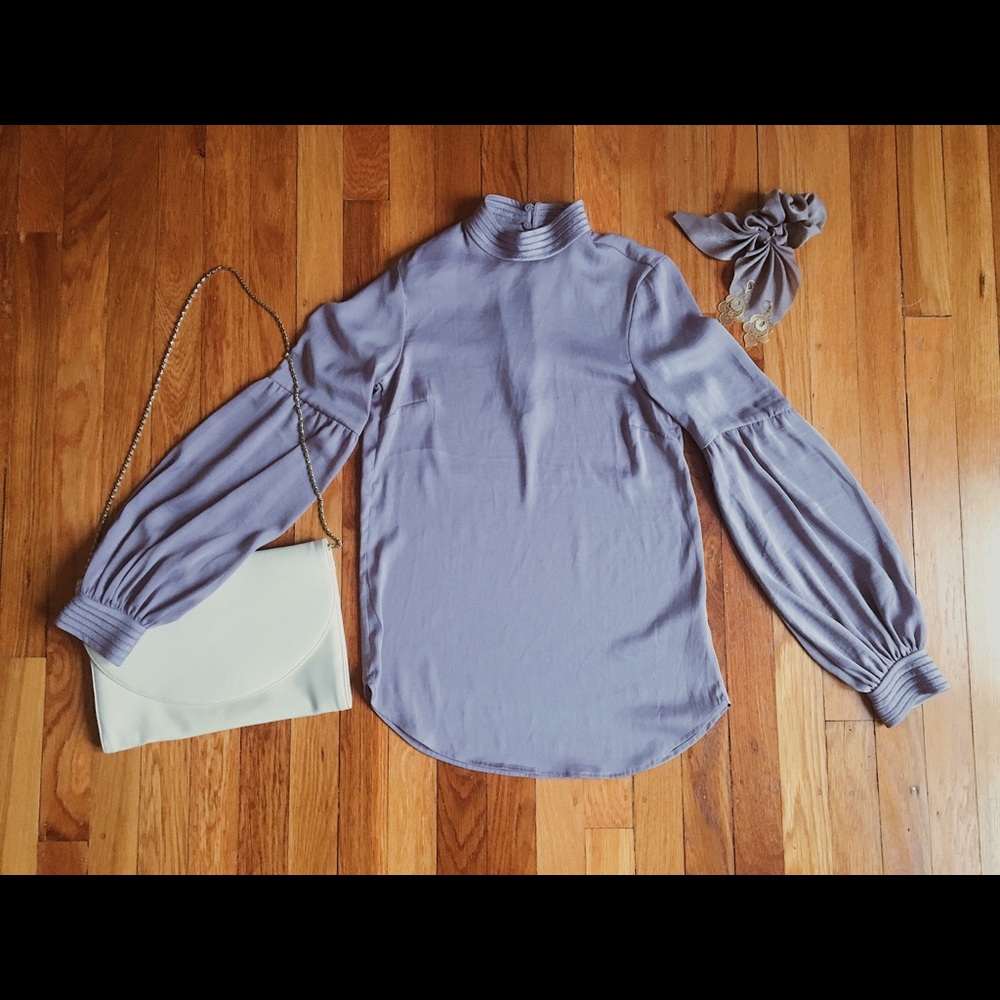 Silky pale purple high collar blouse